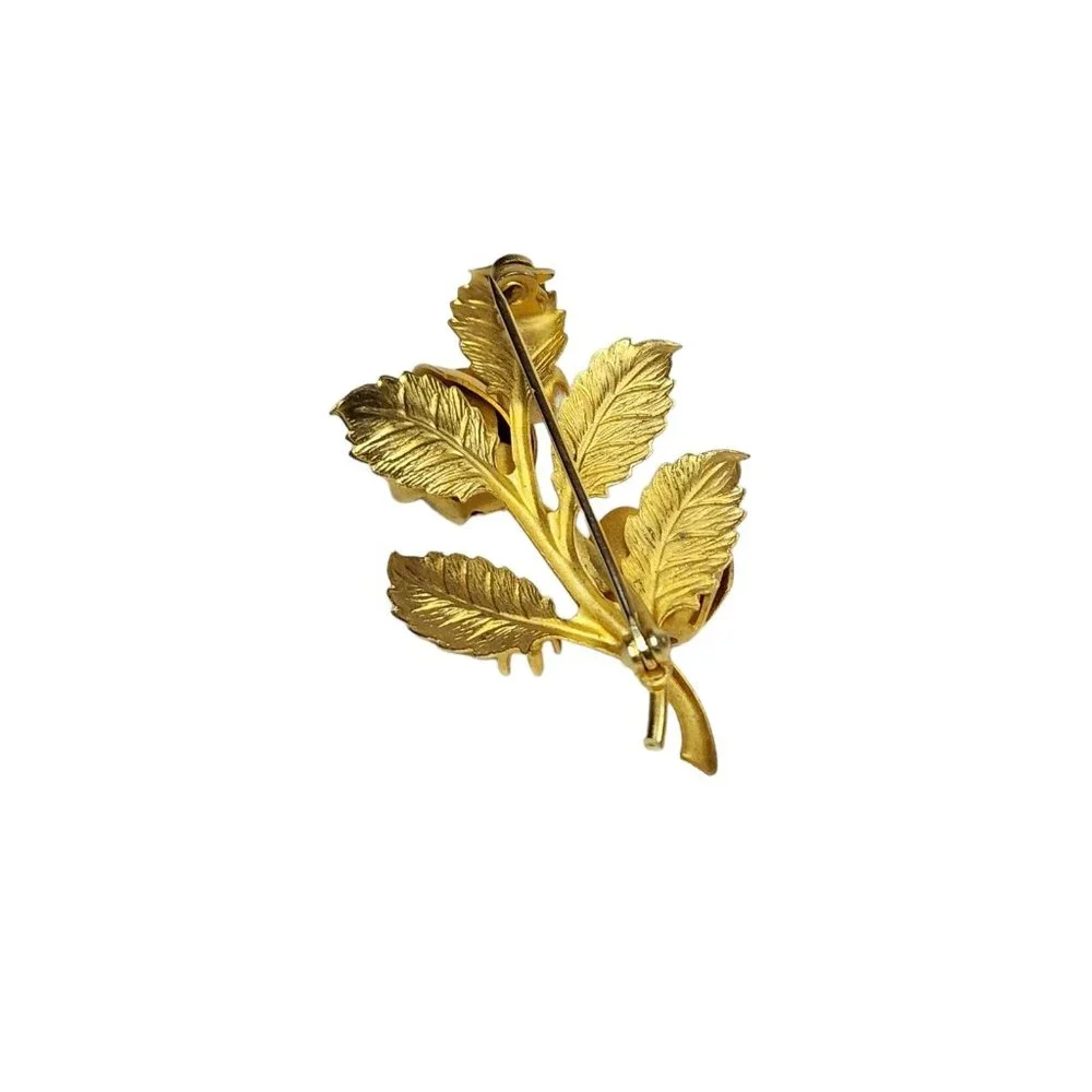 Vintage Gold Tone Roses Faux‎ Pearl Brooch Pin